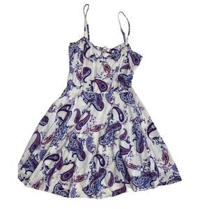 Cotton On White Blue Paisley Smocked Fit & Flare Dress Sz XS‎